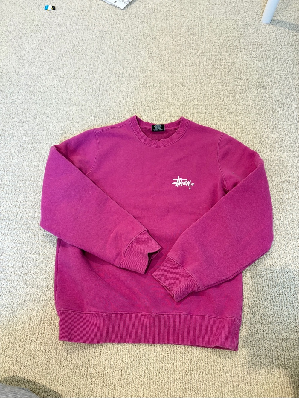 Stussy Crewneck Sweatshirt in Vibrant Magenta with White Logo